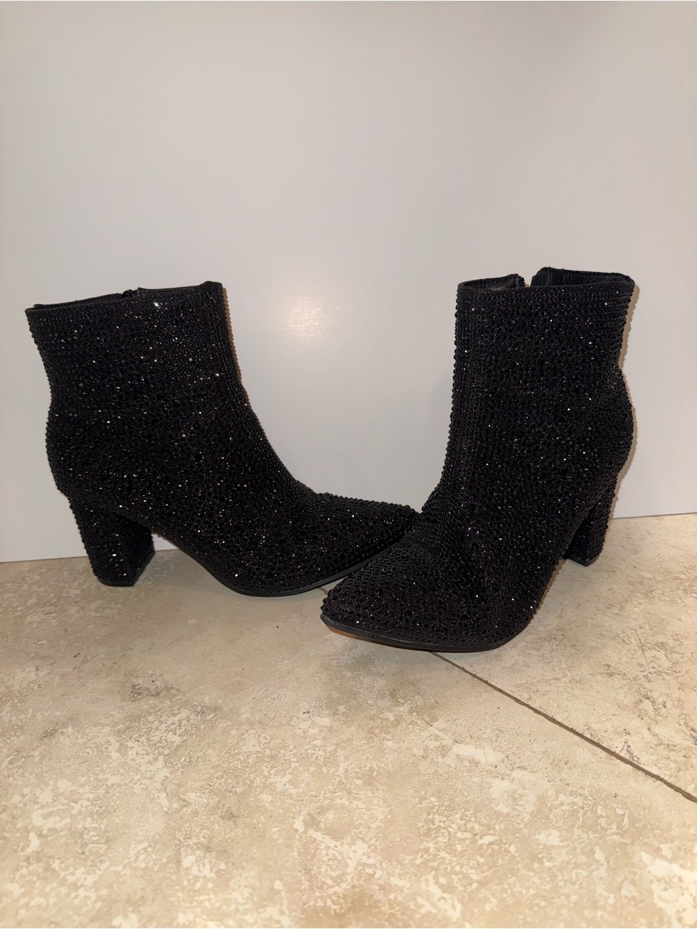 Forever Iceberg Black Rhinestone Ankle Boots - Women's Dress Booties